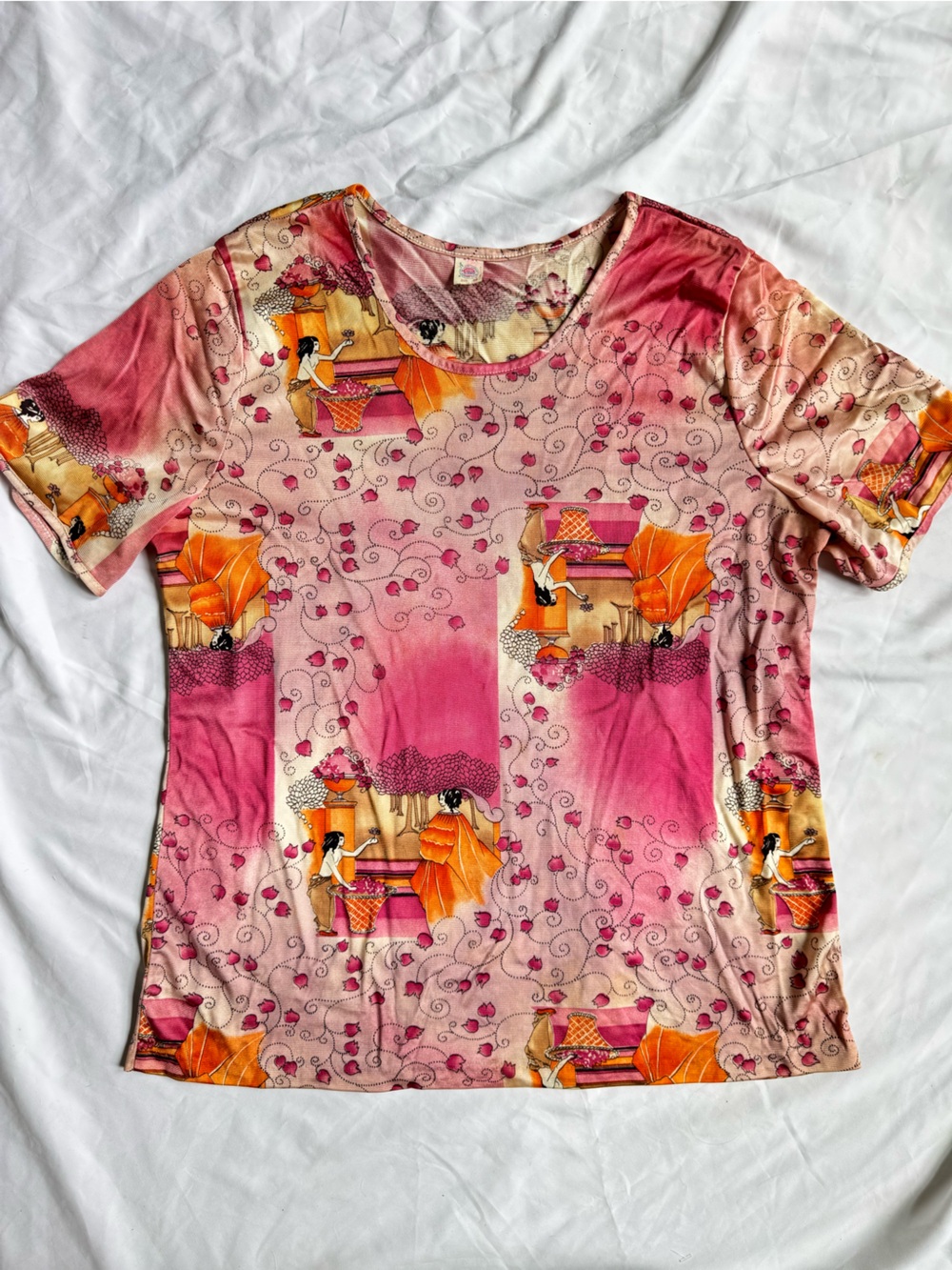 Vintage 80s goddess pink and orange top